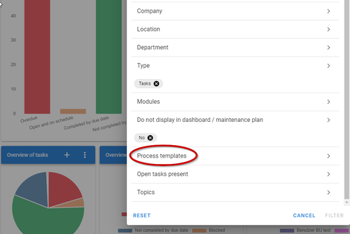 Dashboard Aufgaben filter Prozessvorlage EN